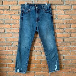 Gap Women 12/31 Jeans Blue High Rise Distressed Raw Hem Ankle Straight Leg Denim